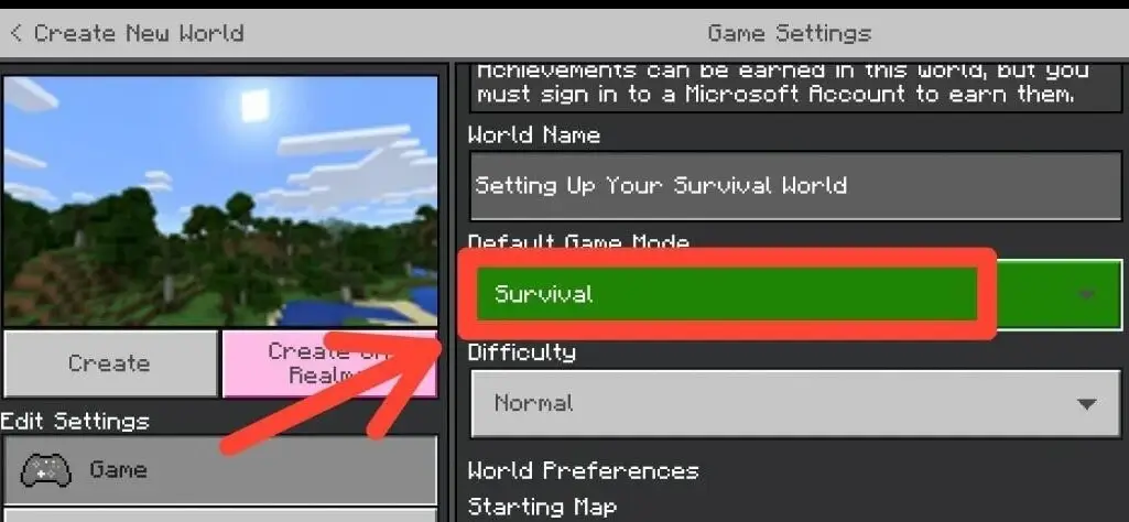 setting up minecraft survival mode
