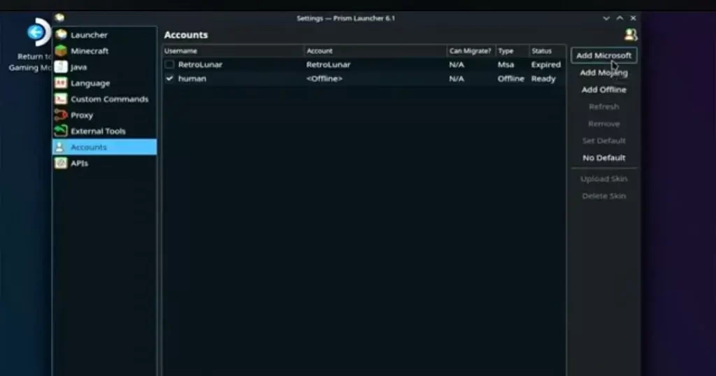 Setting up Prism Launcher