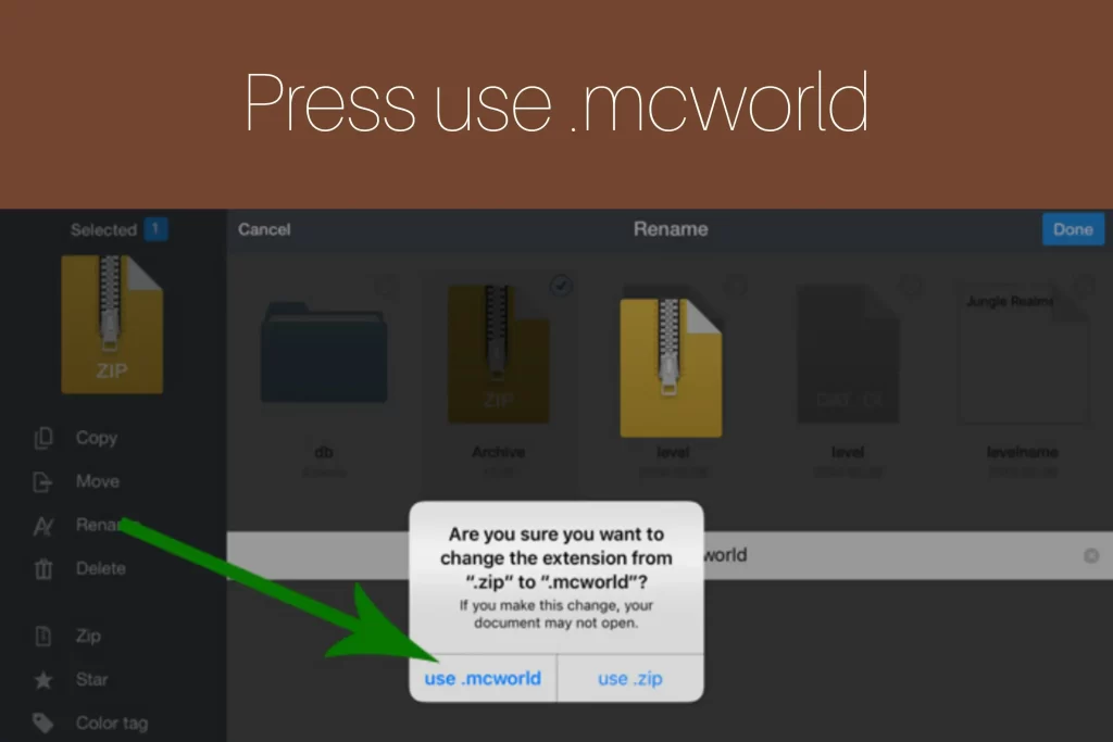 Step 9: Press "use .mcworld"